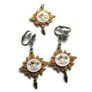 Jayla Sacred Moon/Sun Clip on Earrings and Pendant